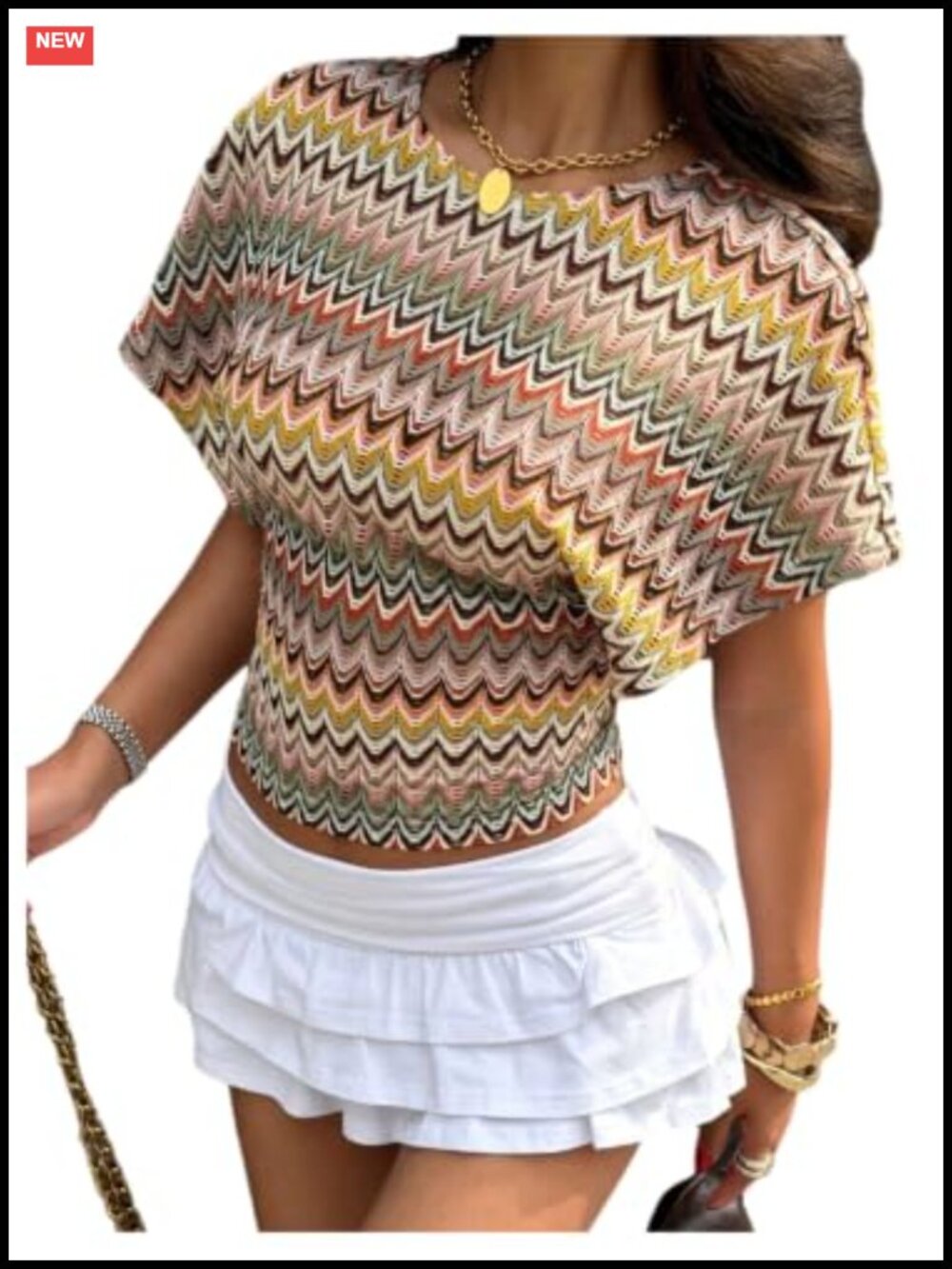 Boho Cinched Waist Geo Striped Y2K Festival Crop Top Short Dolman Sleeve